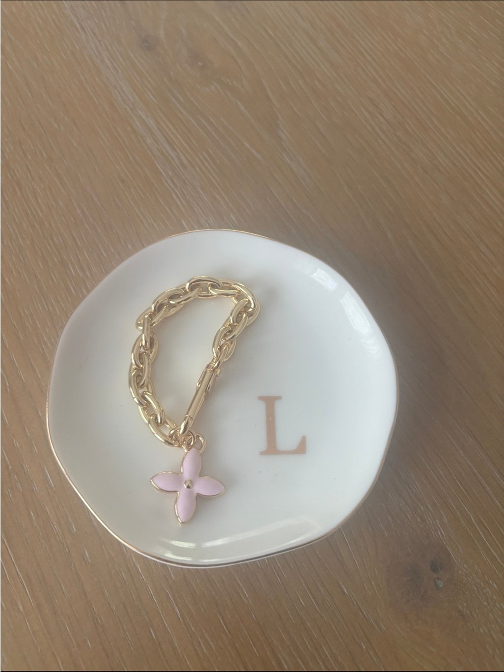Gold  bag Chain Key Holder with Pink Flower Charm